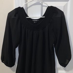 MyMichelle smocked neck long sleeve chiffon dress